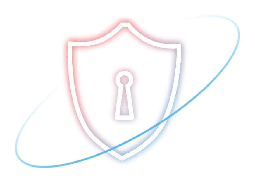 Bouclier de cybersécurité en bleu et rouge